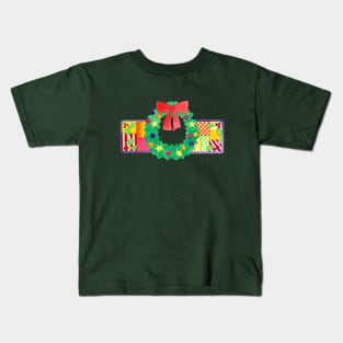 Qulited Christmas Wreath Kids T-Shirt